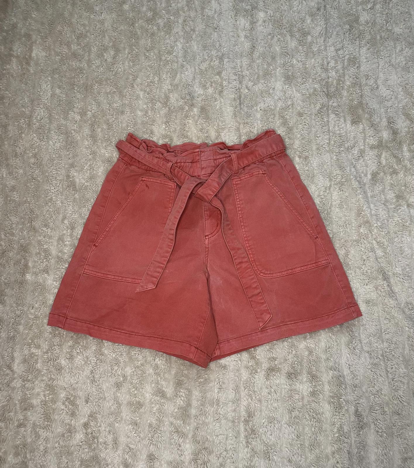 LOFT washed coral/light red  high-waist tie-front utility midi shorts Size Small