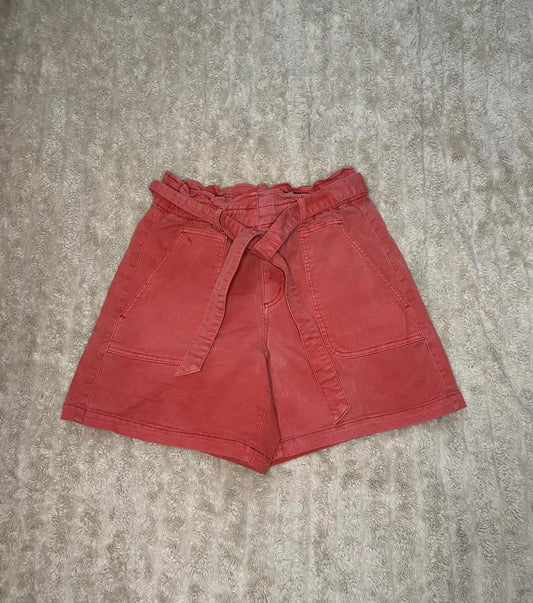 LOFT washed coral/light red  high-waist tie-front utility midi shorts Size Small