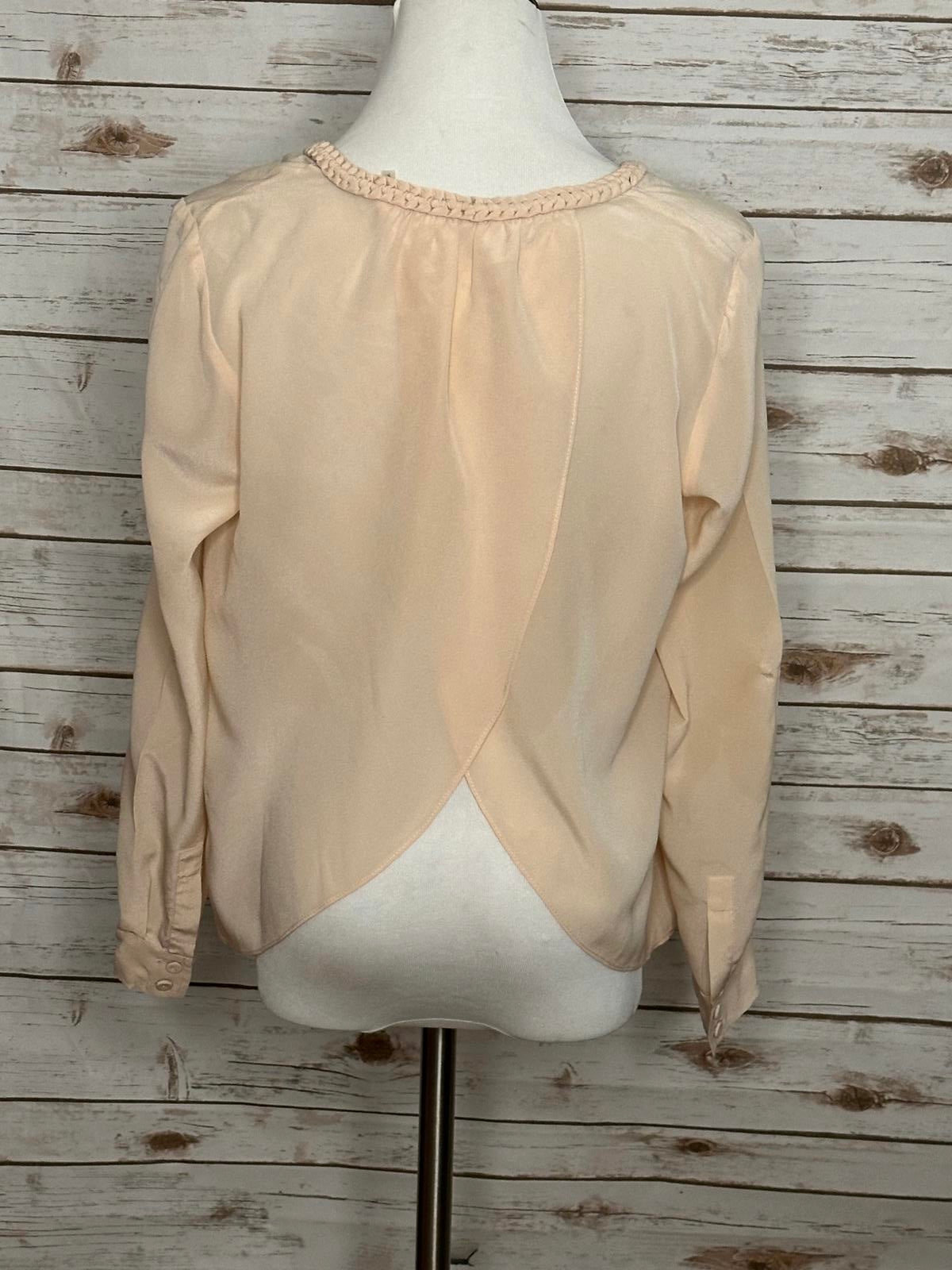 Rebecca Taylor blush open back braided tassel neckline silk blouse Size 6