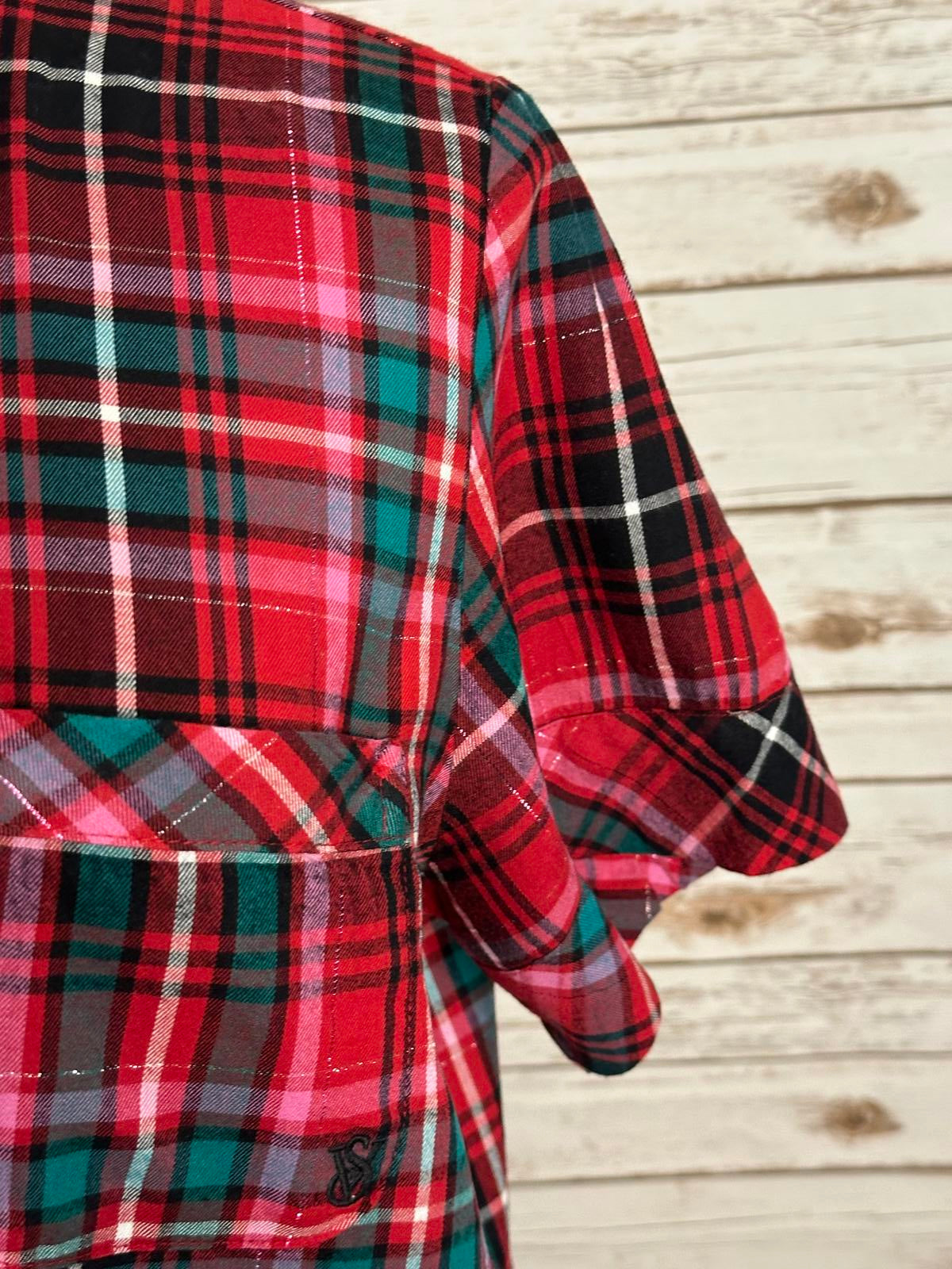 Victoria's Secret VS flannel short sleeve button-up pajama/sleep top Size XL