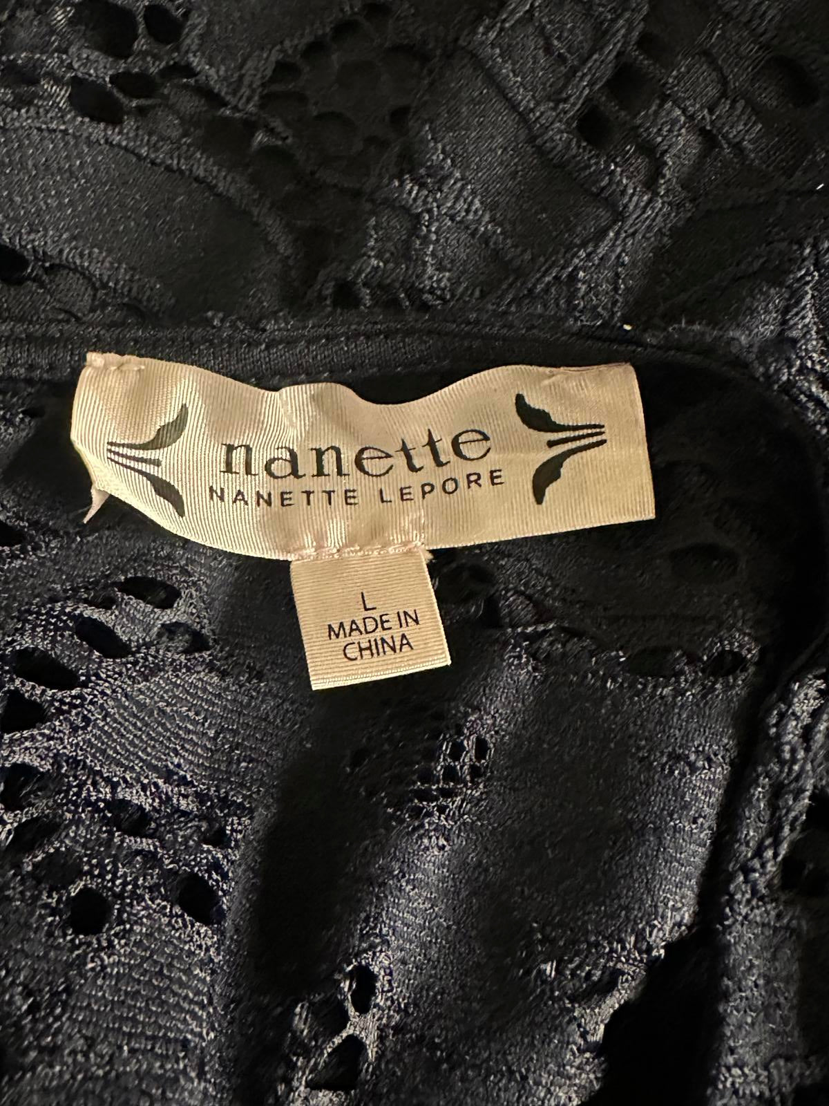 Nanette Lepore navy blue V-neck 3/4 length sleeve floral lace top/blouse Size L