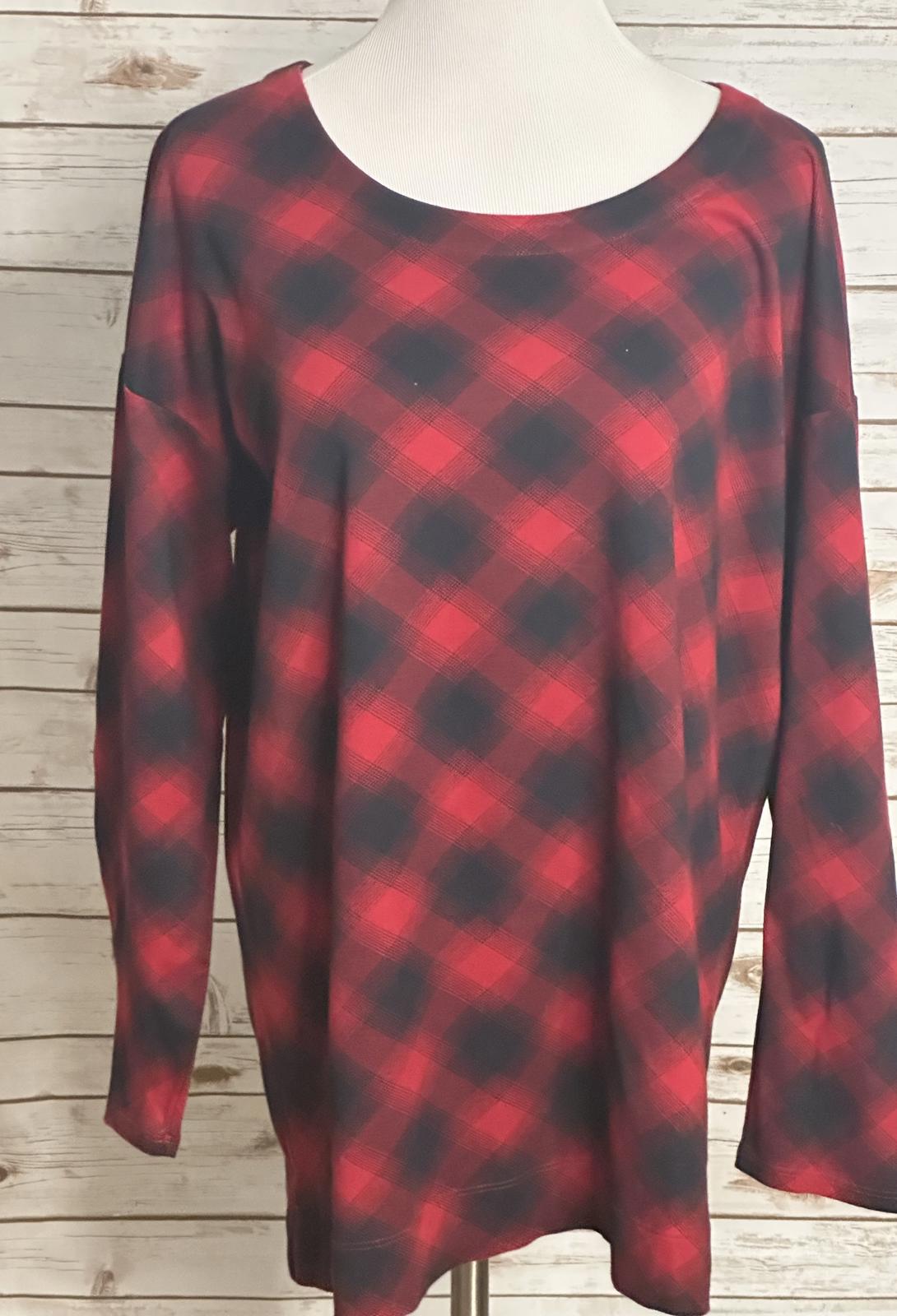 J. Jill red/black plaid loungewear Simply Supima scoop neck tunic Size Large
