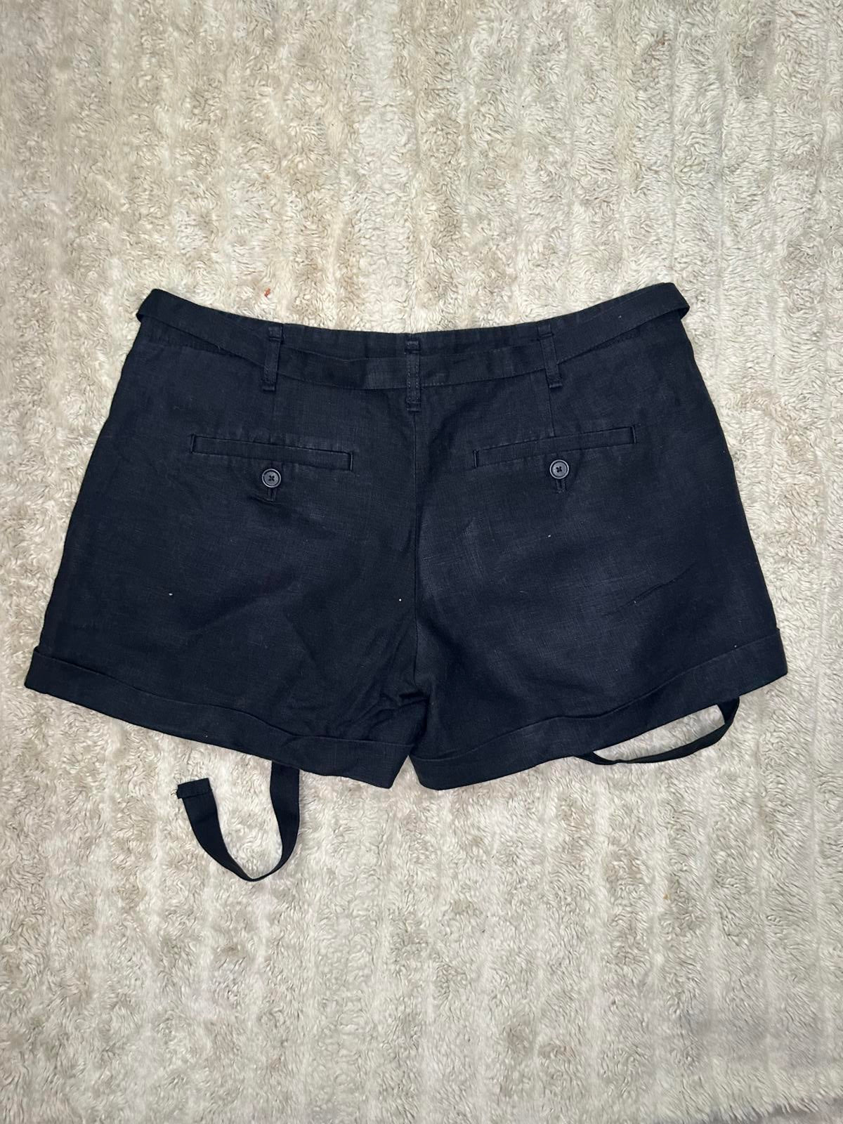 LOFT classic casual black linen mid-rise belted cuffed shorts Size 2