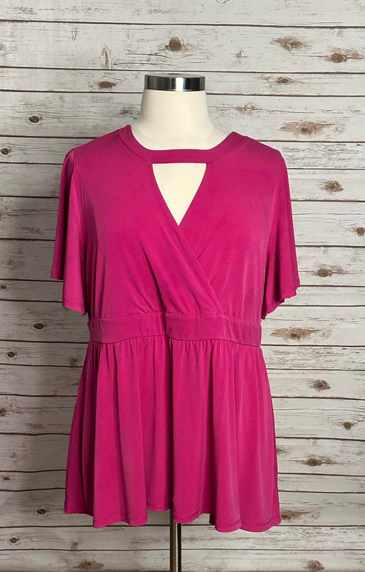 Torrid Studio Knit fuchsia cutout surplice short sleeve babydoll top Size 3(3X)