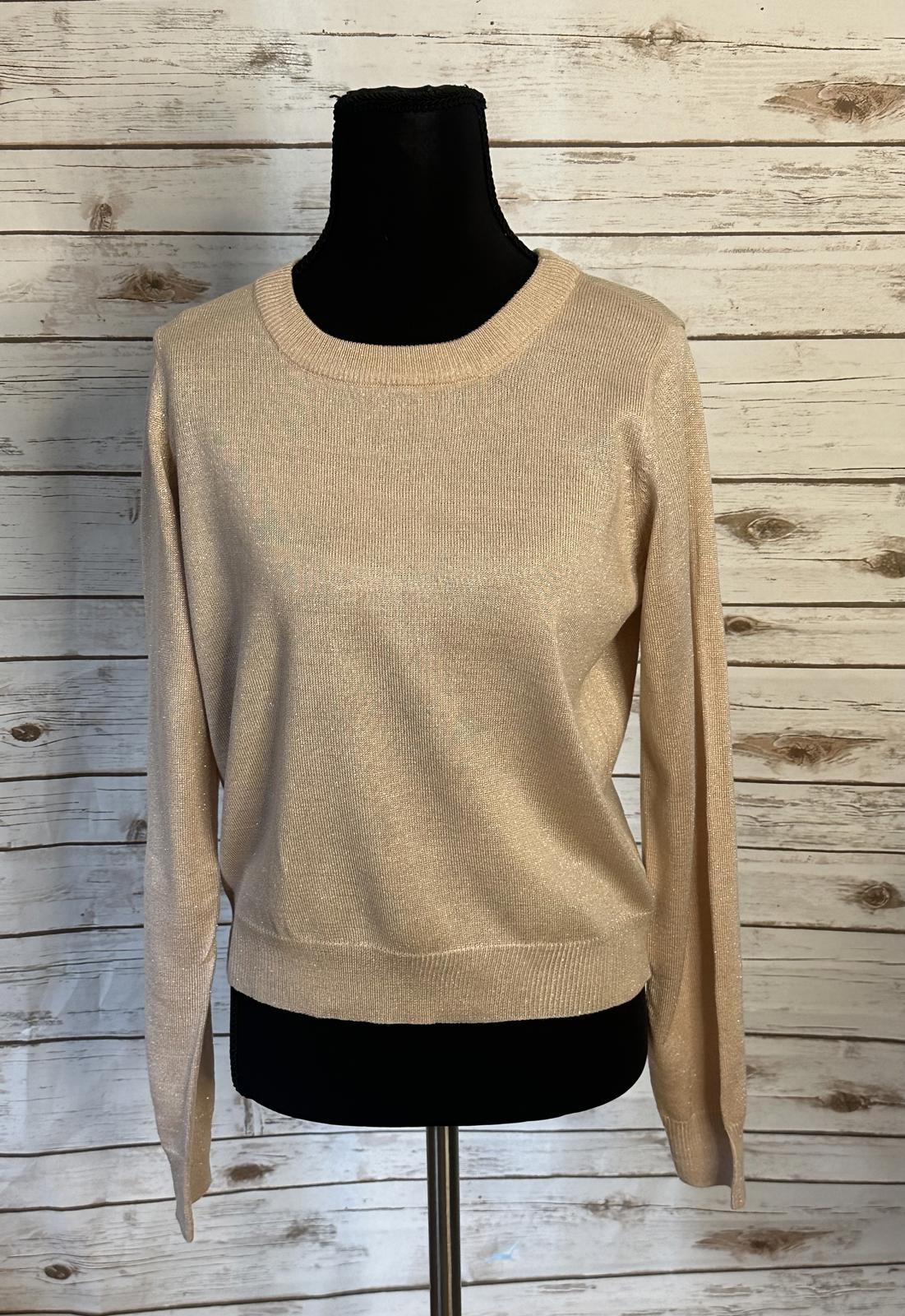 ModCloth pink/peach metallic crew neck long sleeve back cutout sweater Size S