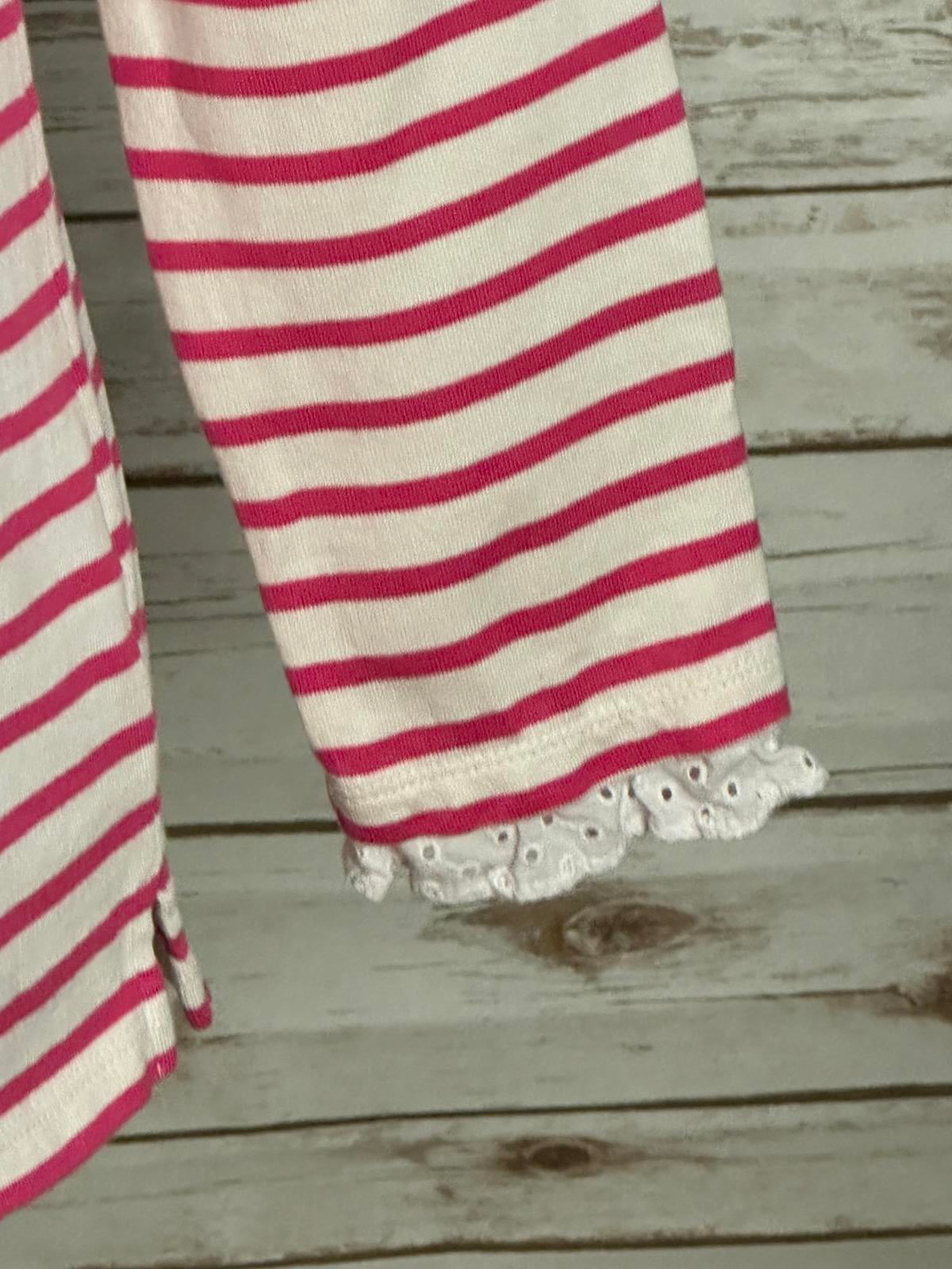 Talbots pink/white cotton striped lace eyelet trim mock neck top Size MP