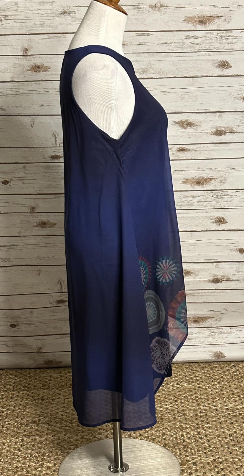 Desigual purple sleeveless chiffon floral lagenlook midi shift dress Size Medium