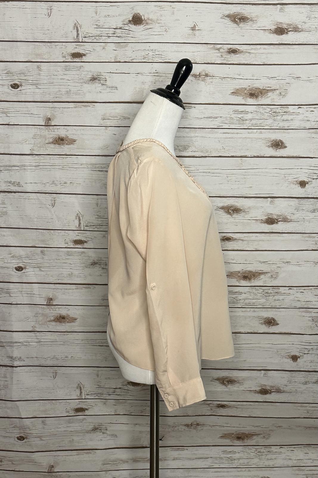 Rebecca Taylor blush open back braided tassel neckline silk blouse Size 6