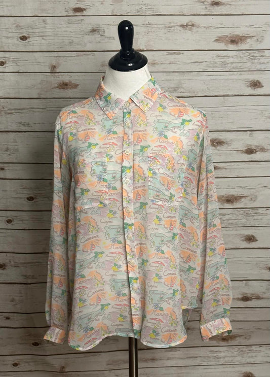 Victoria's Secret Italian Vacation sheer button-up long sleeve blouse Size Small