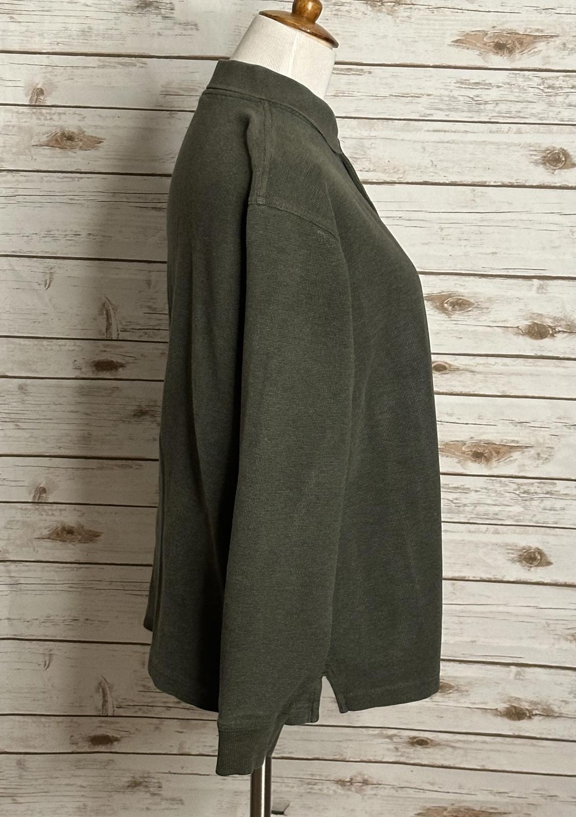 L.L.Bean olive green collared cotton thermal long sleeve polo/henley Size M-Reg