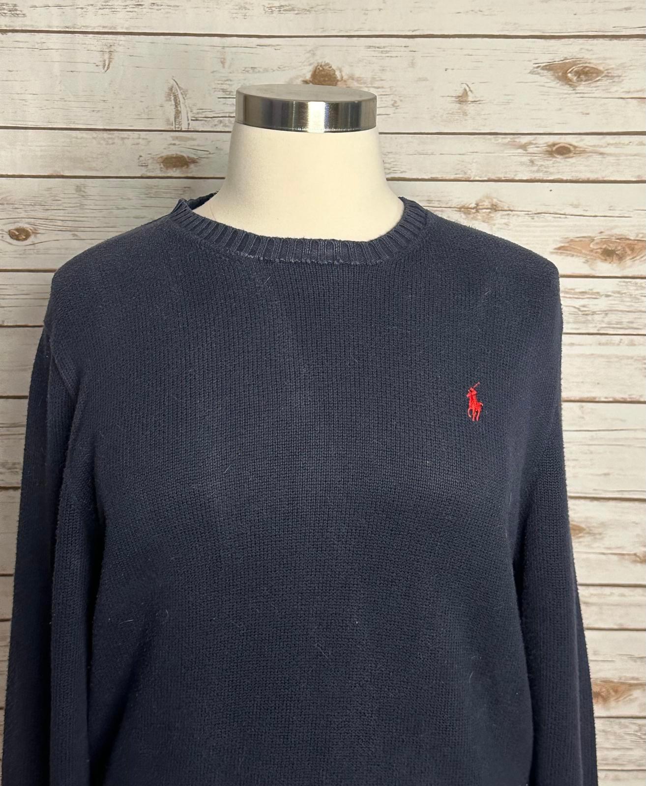 Polo Ralph Lauren navy cotton crewneck long sleeve pullover sweater Size Large