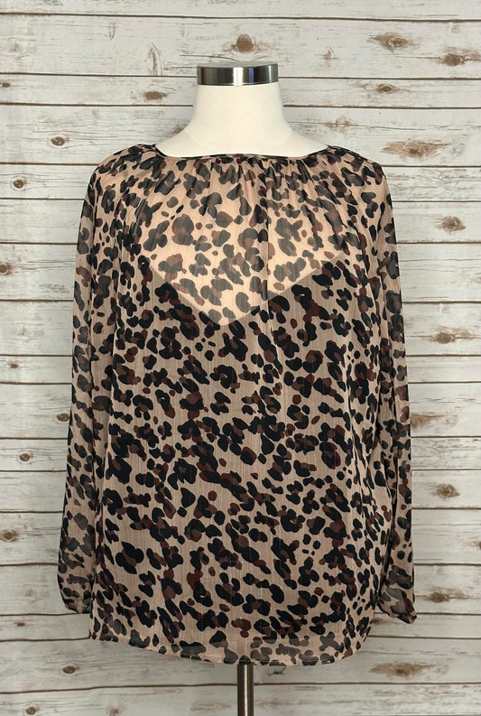 NYDJ sheer leopard -print split neck peasant blouse Size 2X