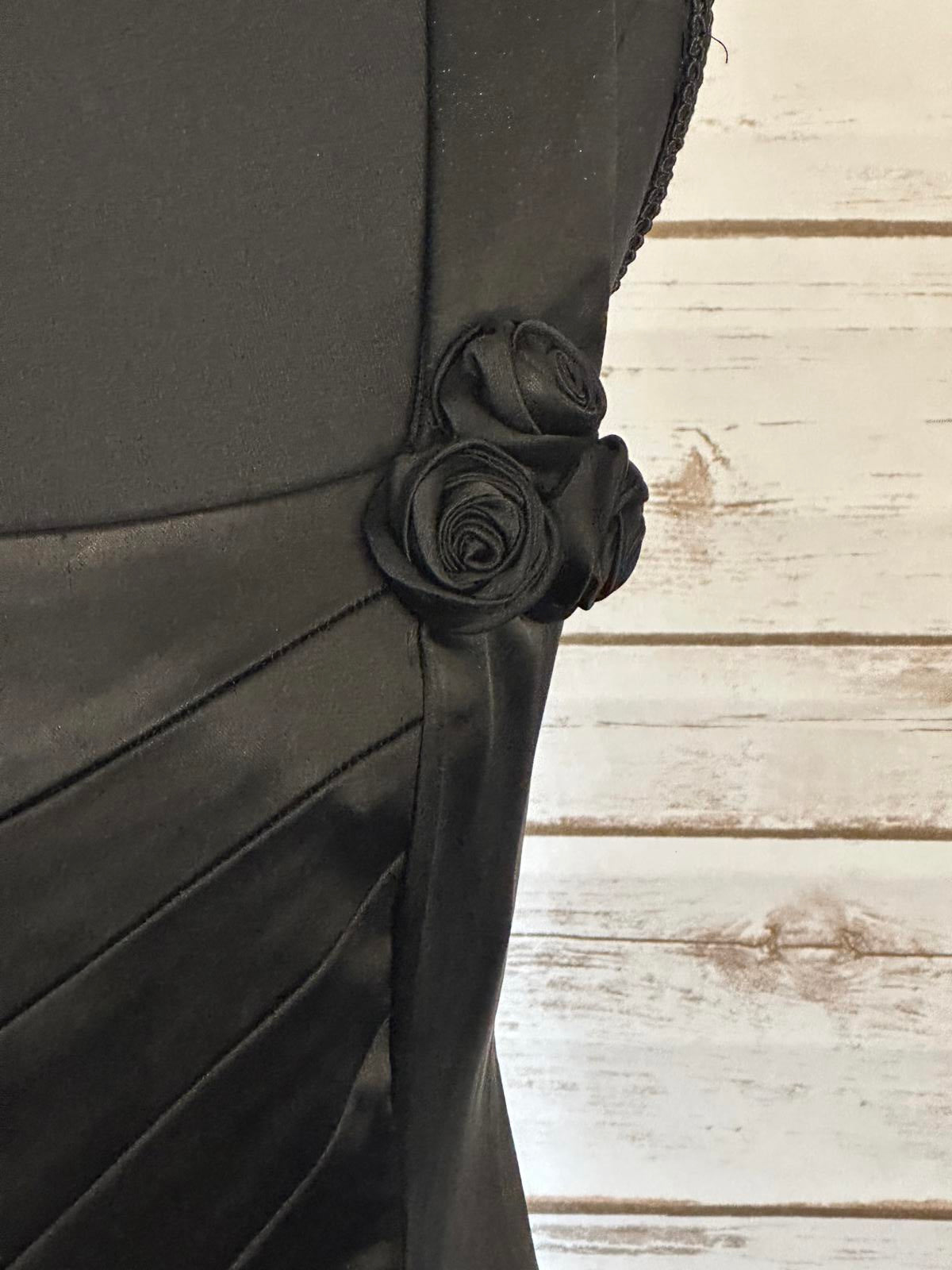 Calvin Klein classic black satin rosette sheath cocktail party dress Size 6