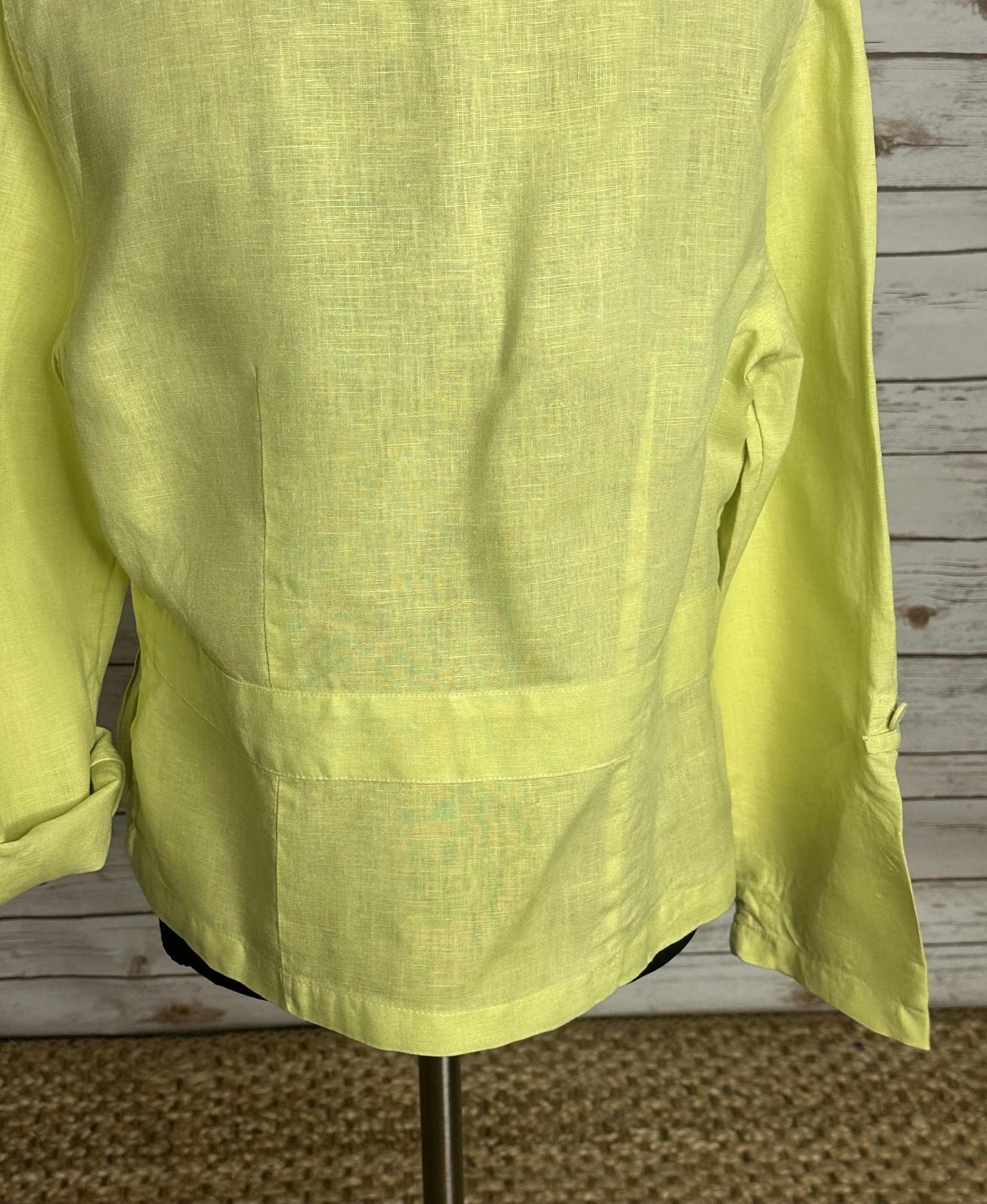 Chico's green linen mandarin collar long sleeve peplum jacket Size 0.5/Small/6