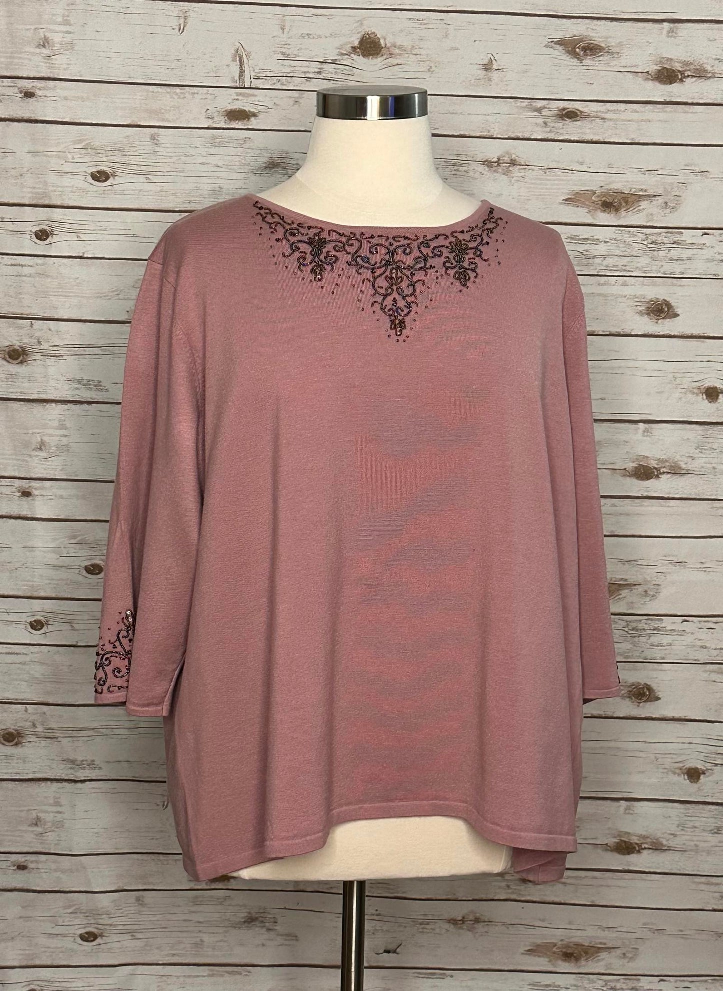 Bob Mackie Studio artsy mauve beaded knit top Size 4X