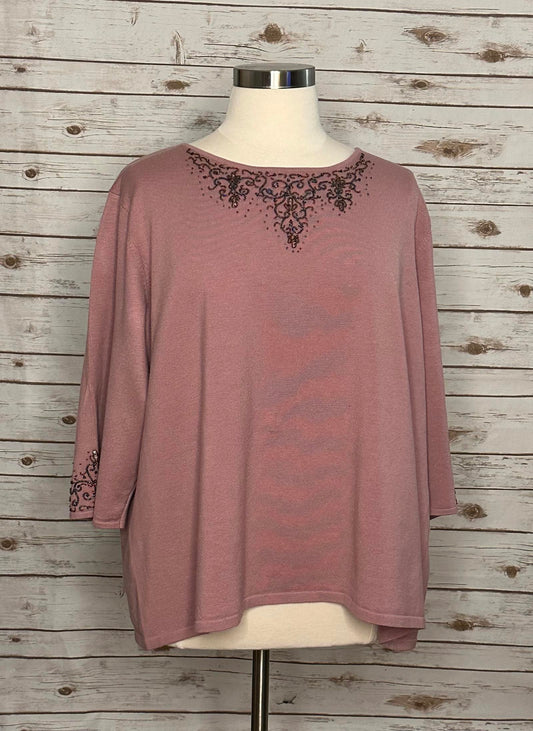 Bob Mackie Studio artsy mauve beaded knit top Size 4X