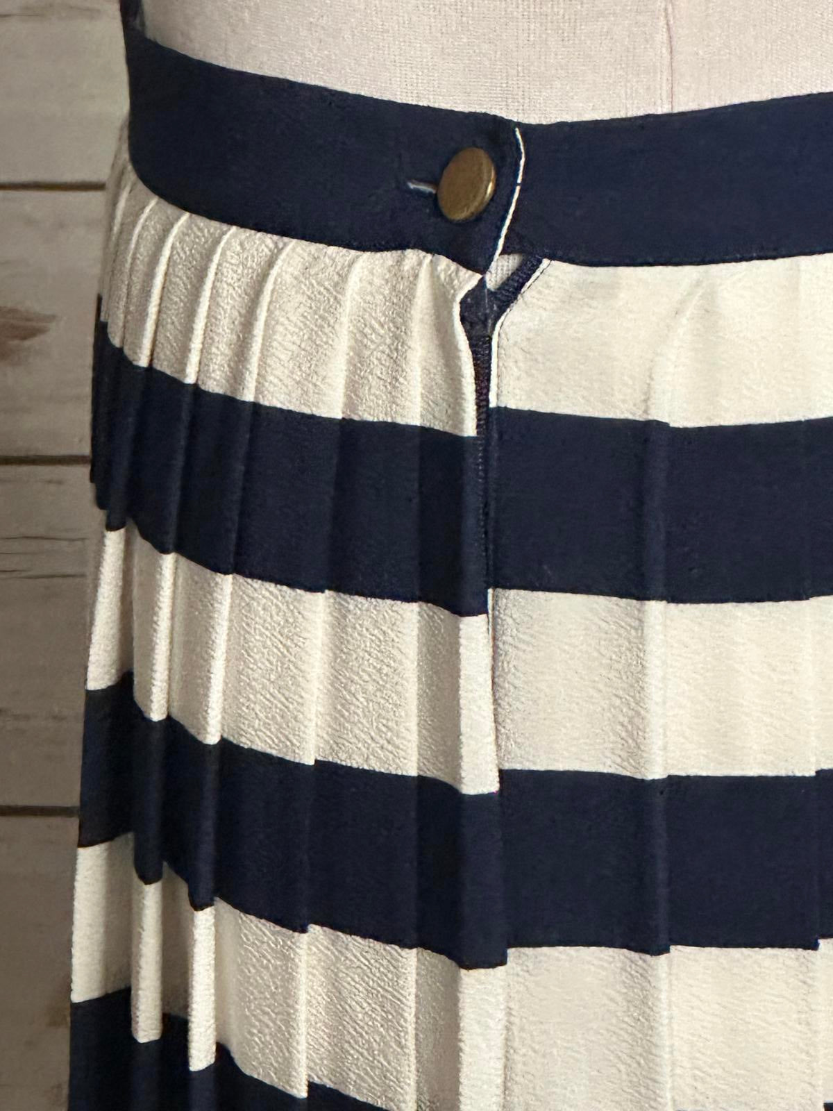 Vintage Chaus classic nautical navy/white pleated striped maxi skirt Size 10