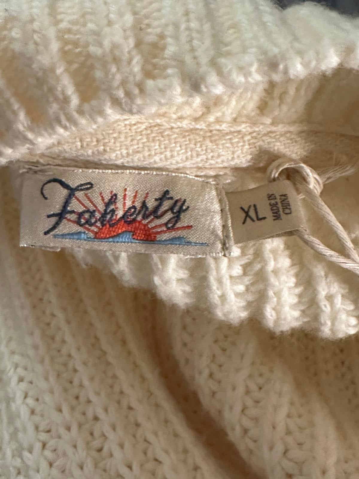Faherty cream cozy cotton oversized V-neck boyfriend cardigan sweater Size XL