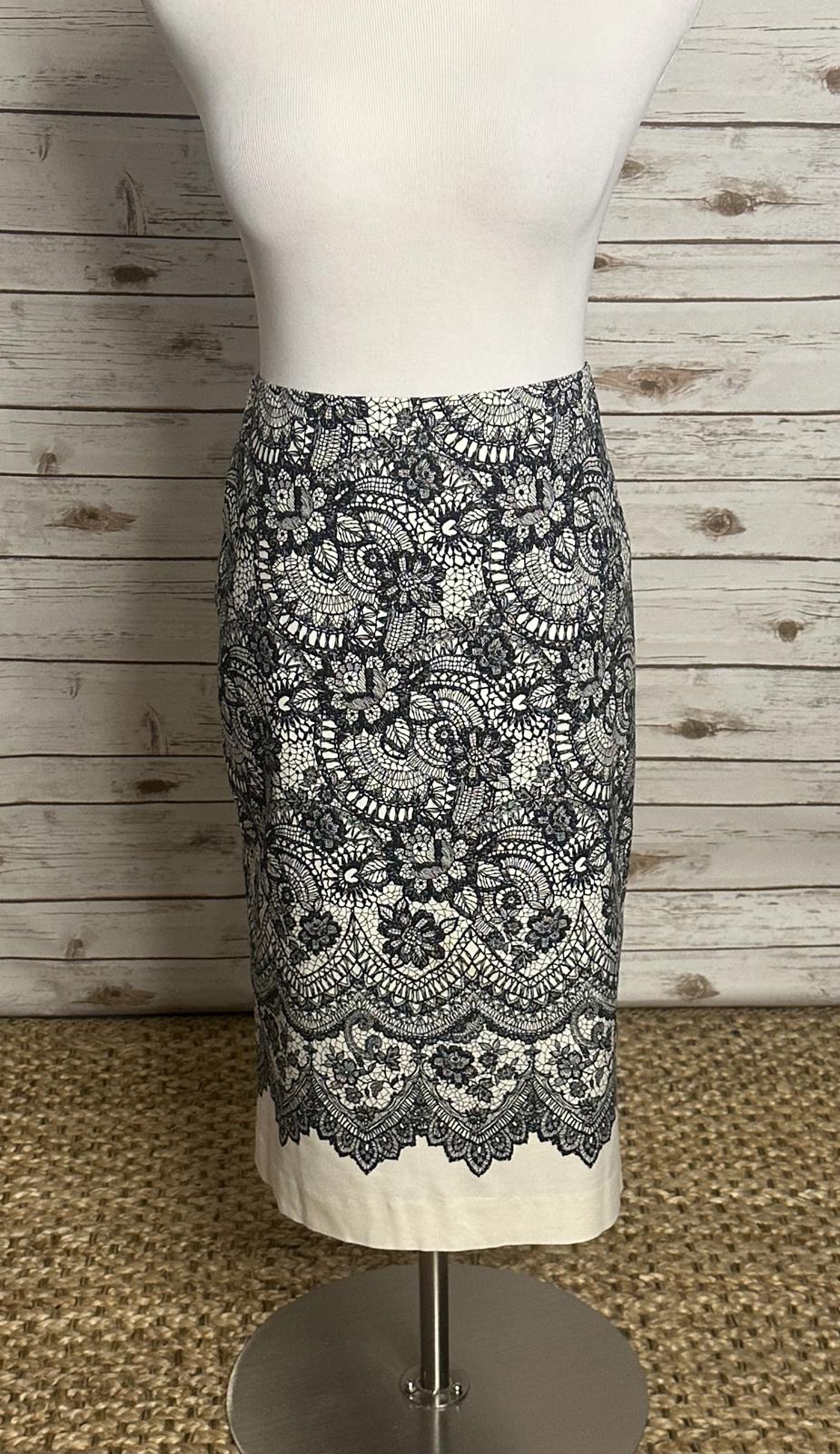 Talbots office siren cotton cream/black floral and paisley pencil skirt Size 12
