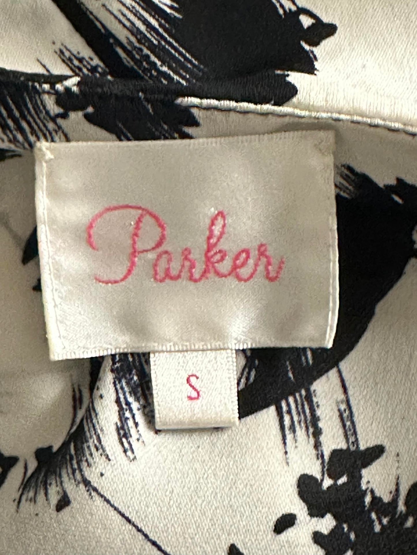 Parker black/cream monochromatic floral romantic silk mini dress Size Small