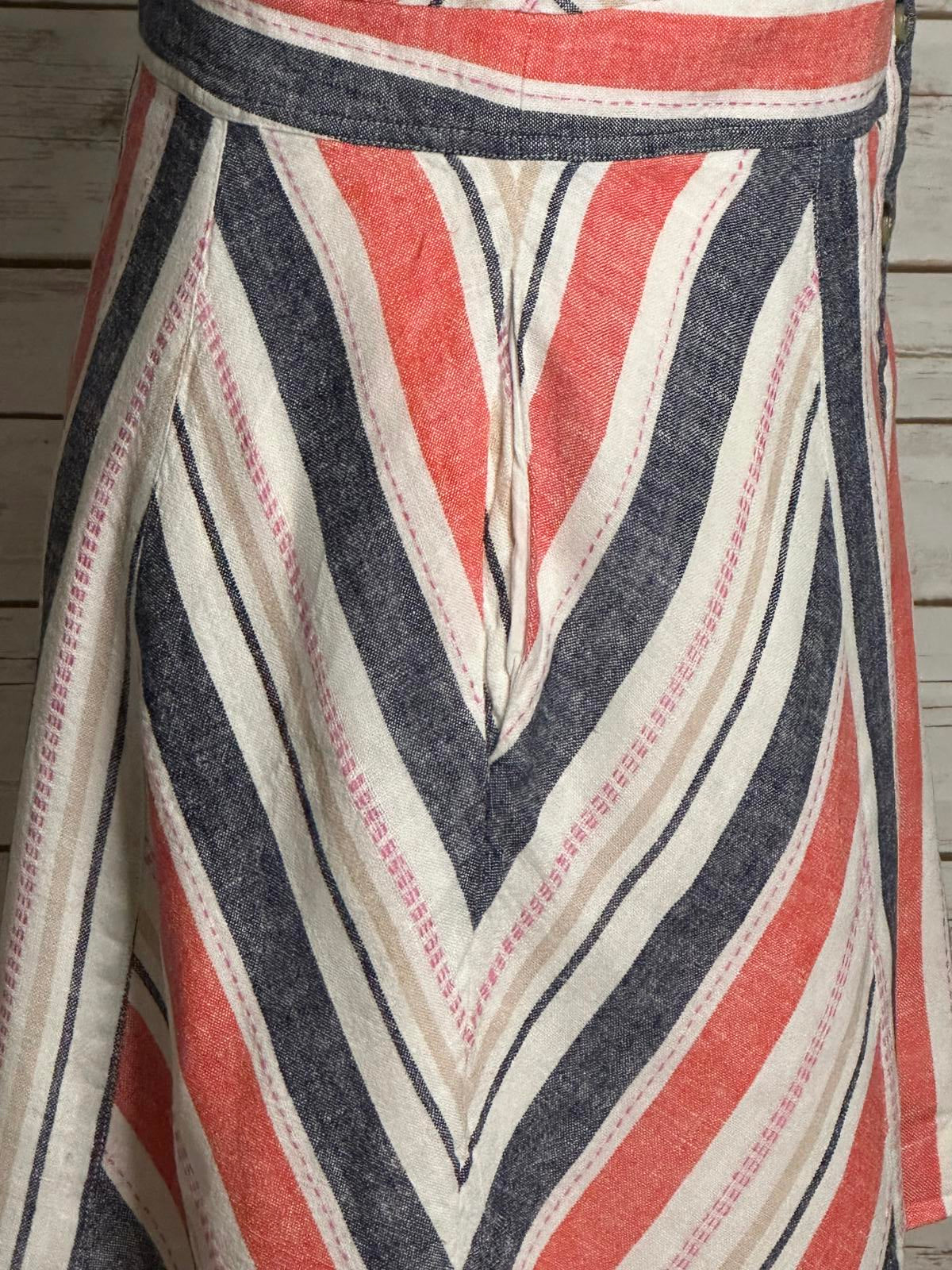 Parker Kacey casual striped V-neck linen-blend button front mini dress Size 8