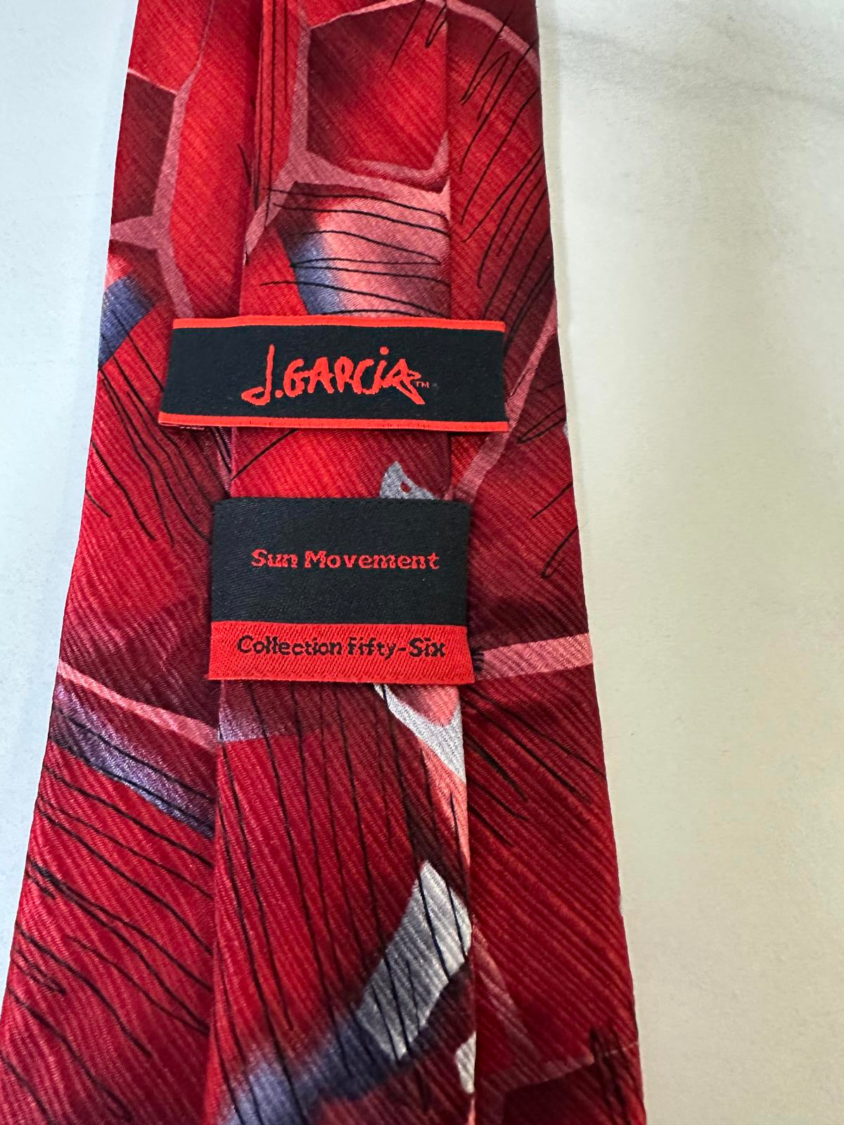 J. Garcia red artsy 'Sun Movement' Collection 56 corpcore 100% silk necktie