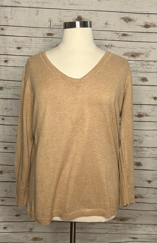 Talbots Plus lightweight tan cotton-blend V-neck sweater Size 2X