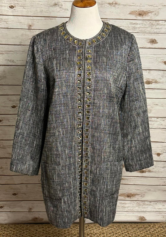 Chico's corpcore grey/black/white metallic tweed open front overcoat Size 2/Large/12