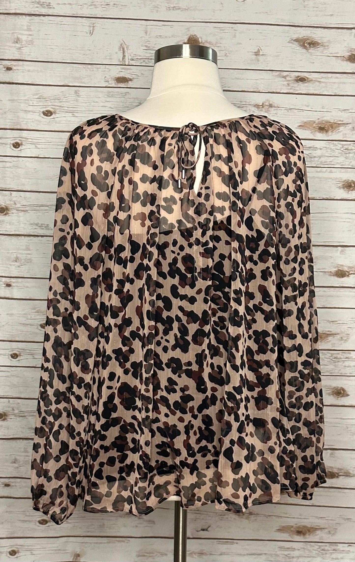NYDJ sheer leopard -print split neck peasant blouse Size 2X