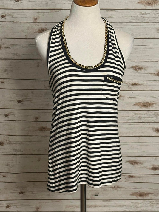 Vintage Cache black/white striped w/ gold chain detail racerback tank top Size M