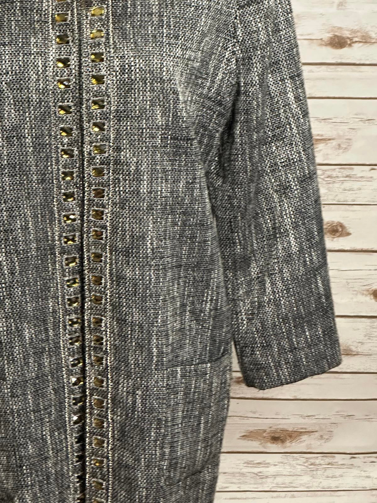 Chico's corpcore grey/black/white metallic tweed open front overcoat Size 2/Large/12