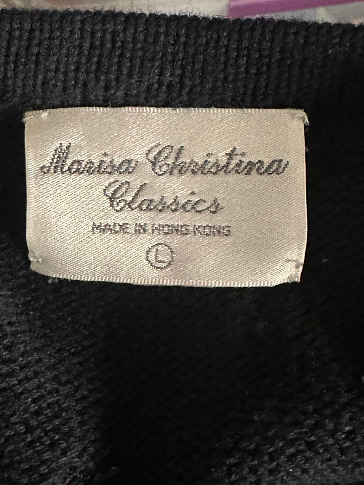 Vtg Marissa Christina Classic navy blue gold beading cardigan sweater Size Large