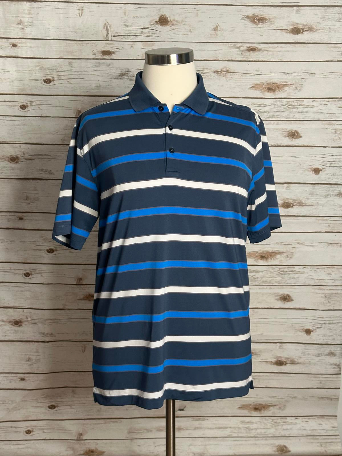 Nike Golf Dri-Fit activewear blue/grey striped polo shirt Size Large