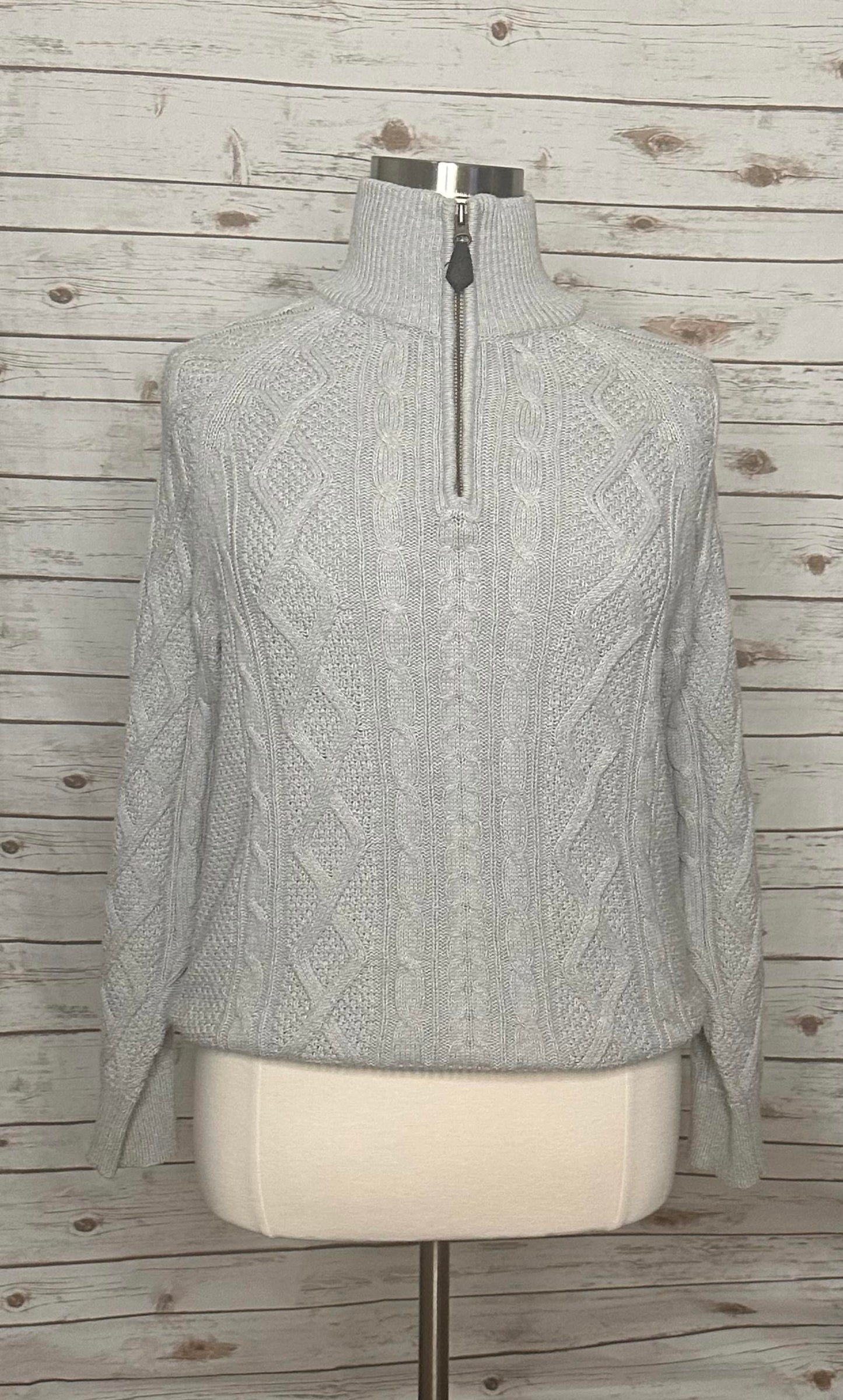 BKE classic gray 1/4 zip mock neck cable knit sweater Size Large