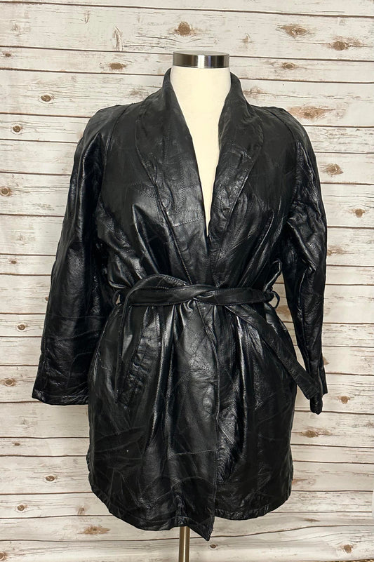 Vintage Navarre Leather Company leather patchwork belted trench coat Size XXL