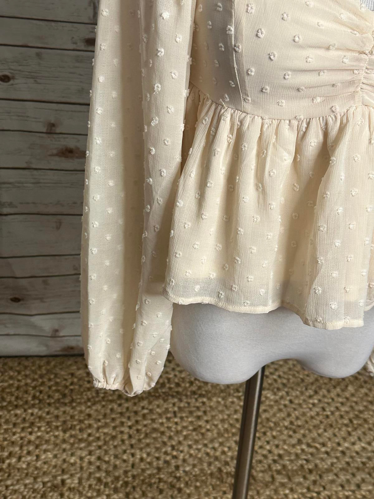 She+Sky ivory Y2K coquette floral swiss/polka-dot babydoll blouse Size Small