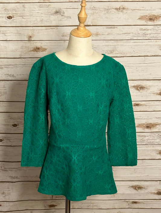 Anthropologie Moulinette Soeurs kelly green floral lace peplum blouse Size 2