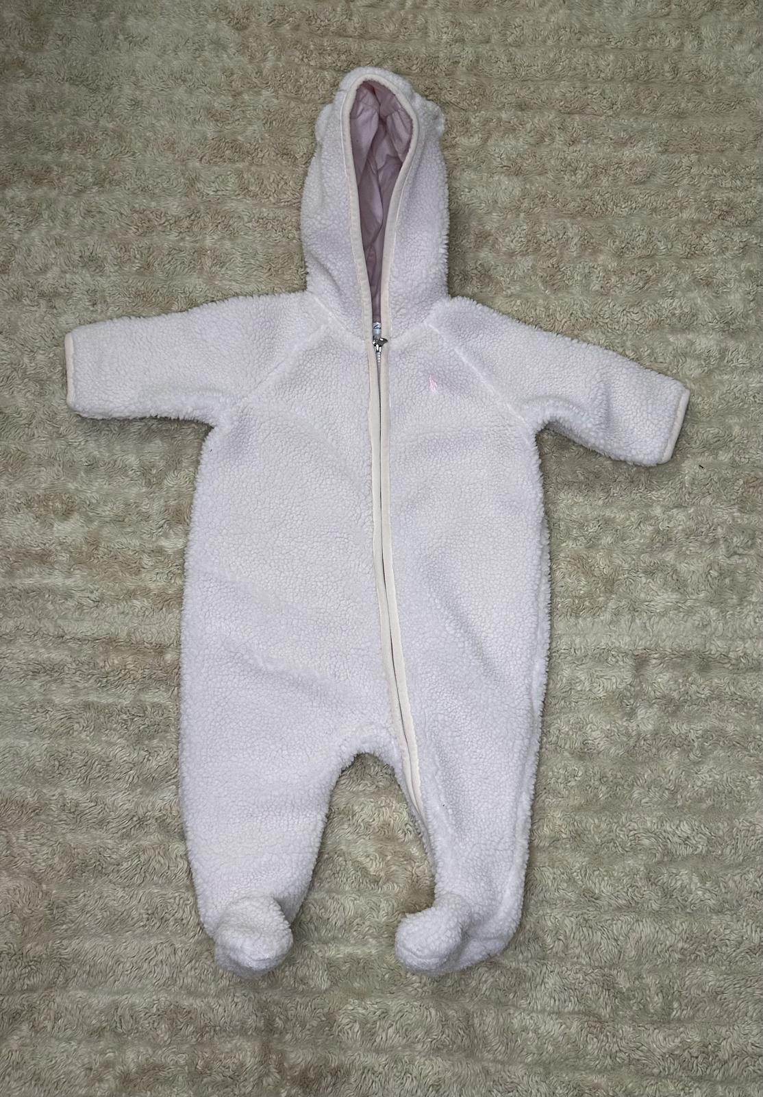 Ralph Lauren pink Bear-Ear hooded Teddy fleece bunting suit/one-piece Size 6M