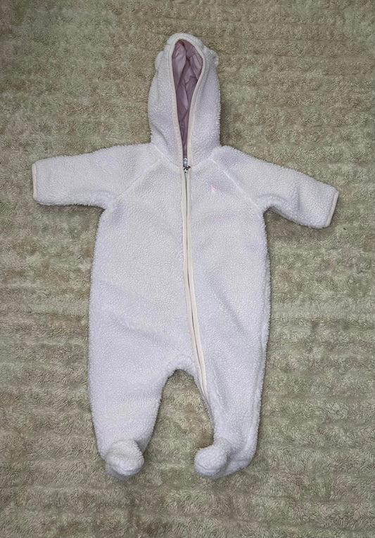 Ralph Lauren pink Bear-Ear hooded Teddy fleece bunting suit/one-piece Size 6M