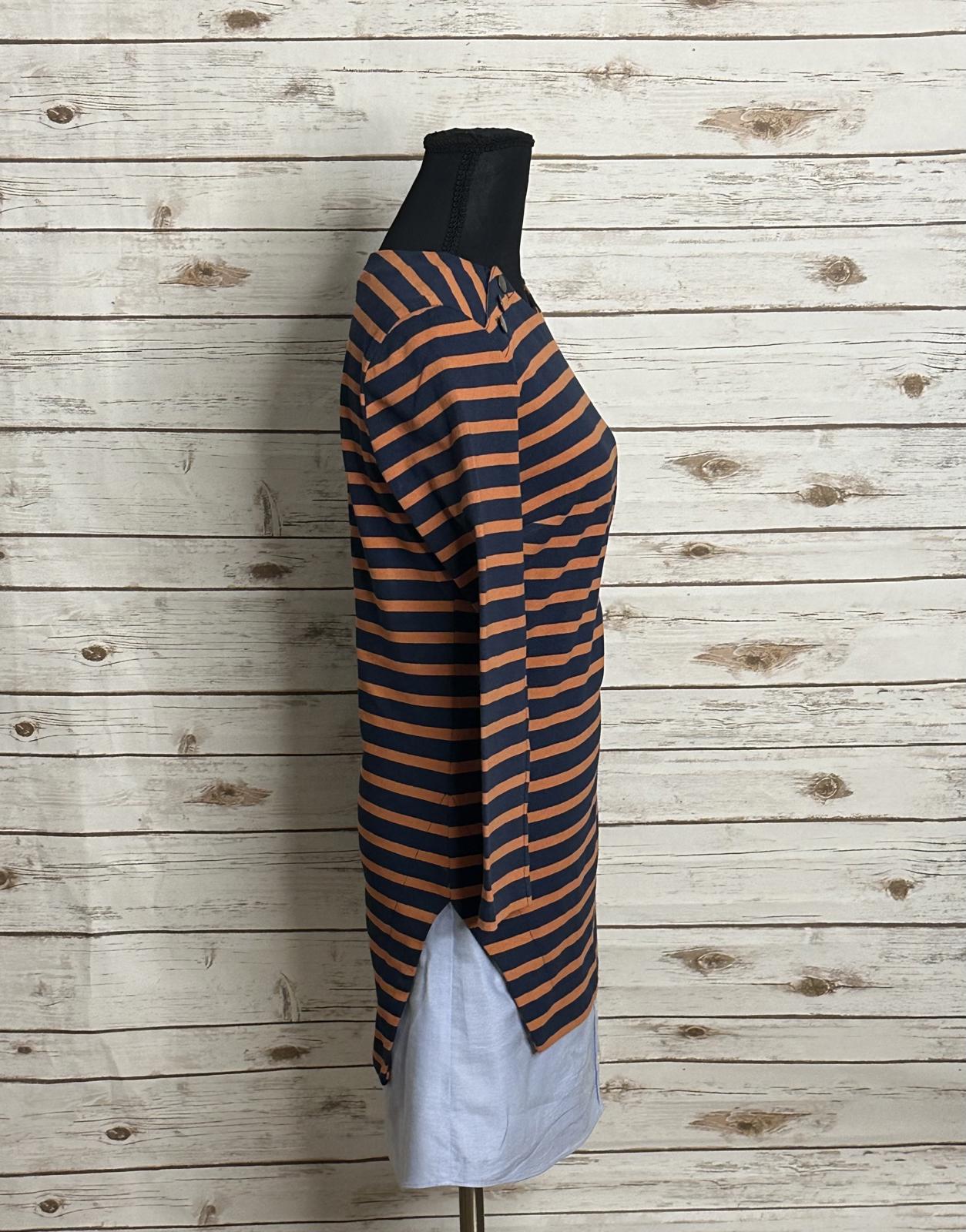Veronica Beard Chapter Combo navy/orange/chambray striped dress Size Small