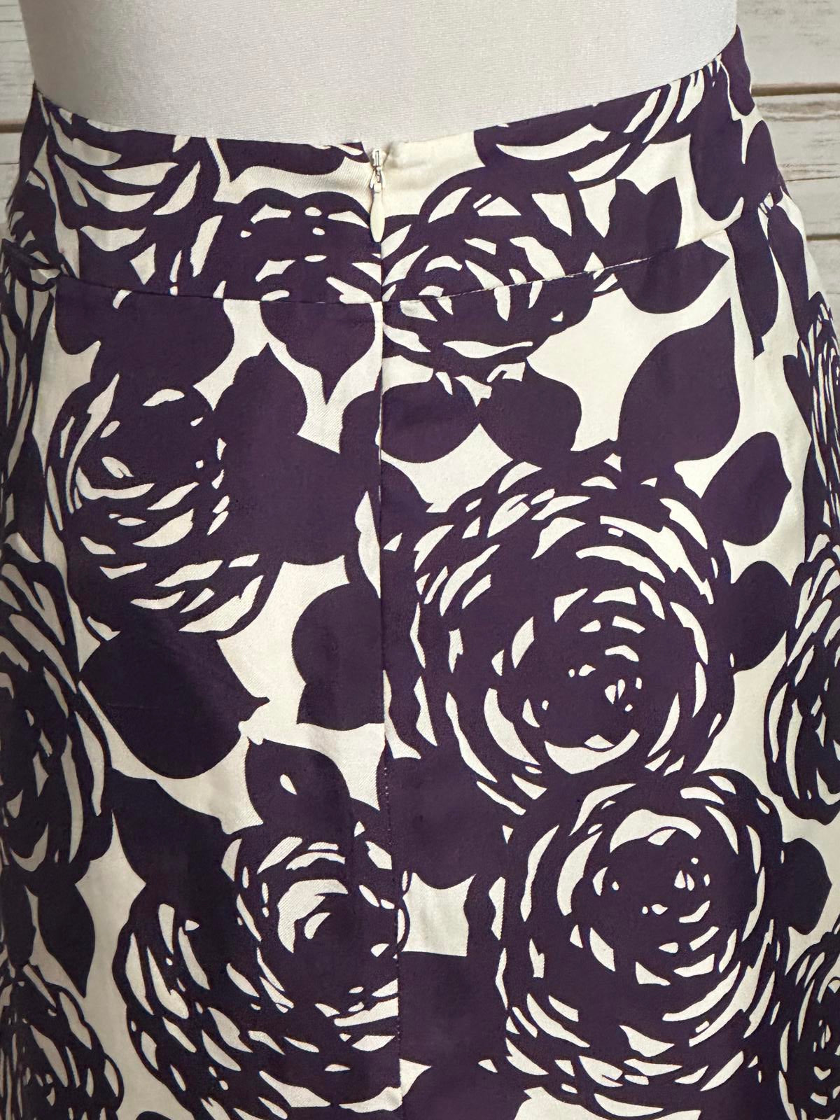 Boden office siren business casual purple silk floral pencil skirt Size 14R