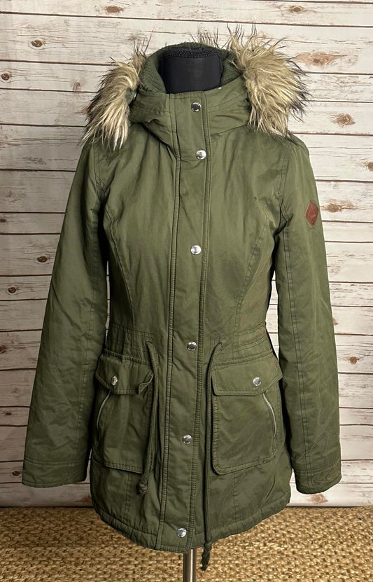 Hollister olive green sherpa-lined faux-fur trimmed hooded parka Size XS