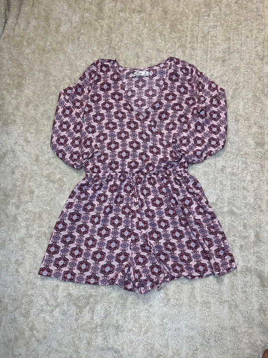 Hollister pink/multicolored surplice wrap romper Size Medium