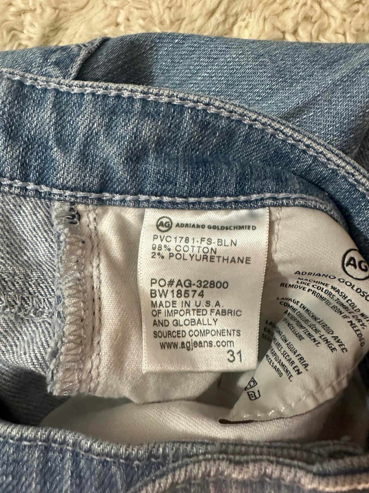 AG Adriano Goldschmeid Stevie Slim light wash distressed capri jeans Size 31