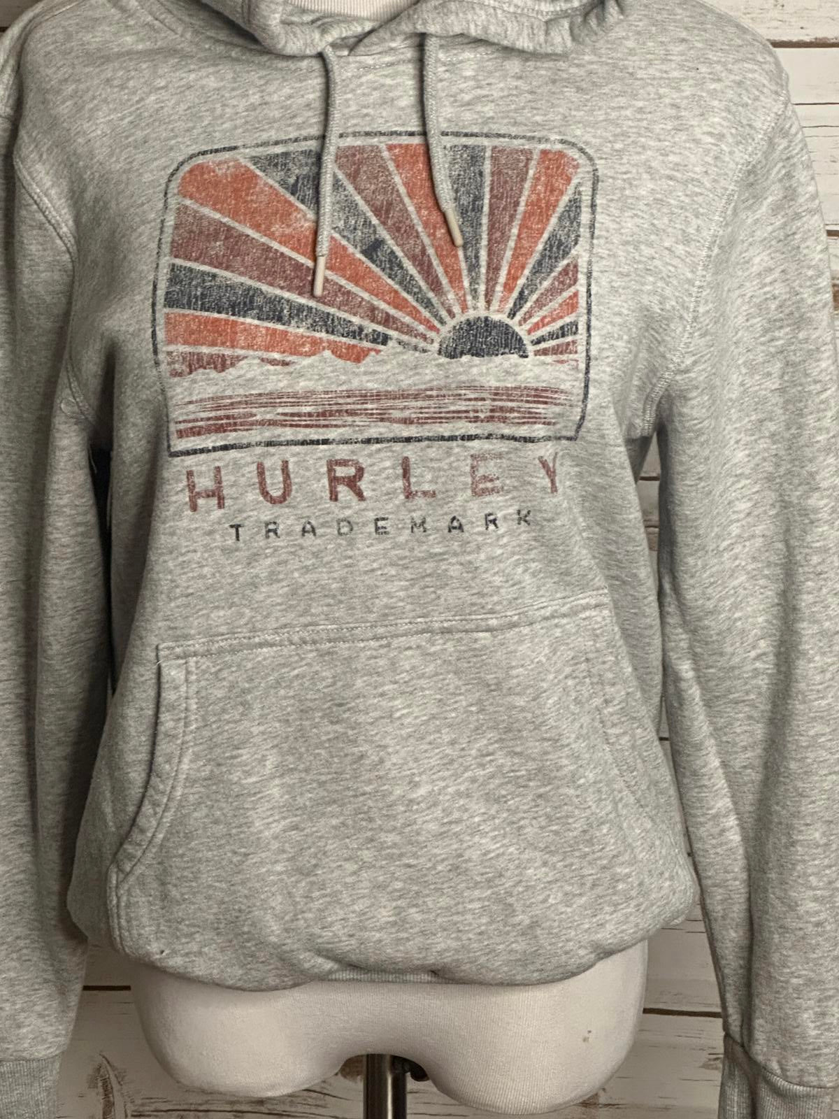 Hurley grey cotton graphic fleece pullover hoodie/hooded sweatshirt Size Small