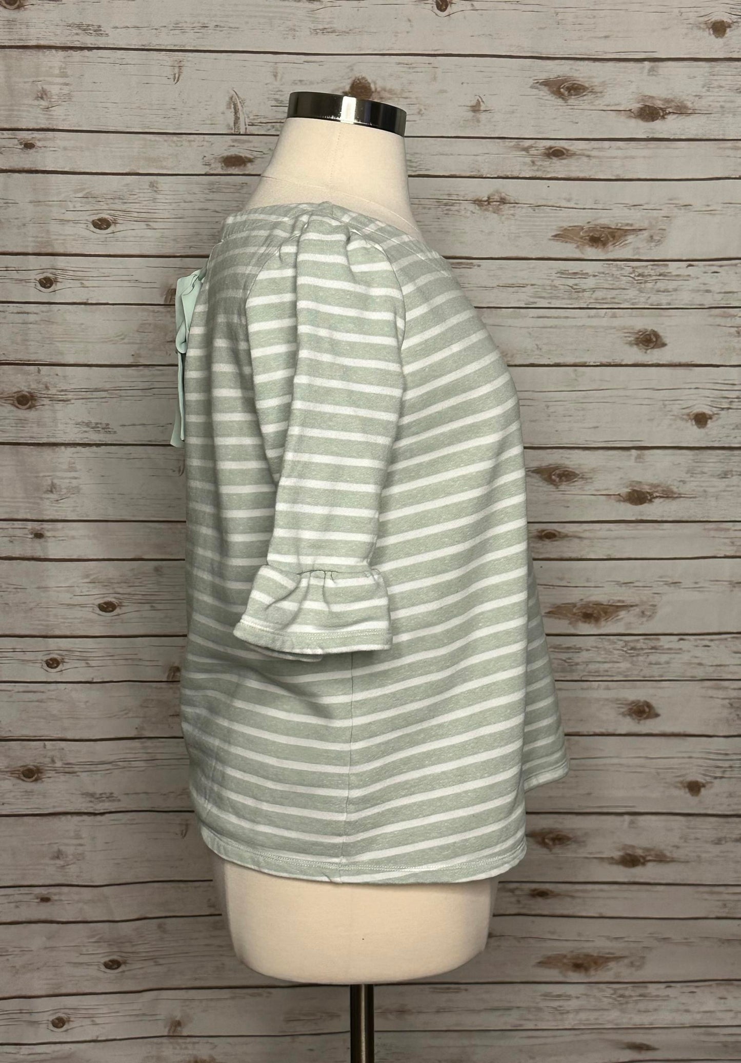 ModCloth 'Spiffed Up Saturday' green striped tie-back ruffle sleeve top Size XL