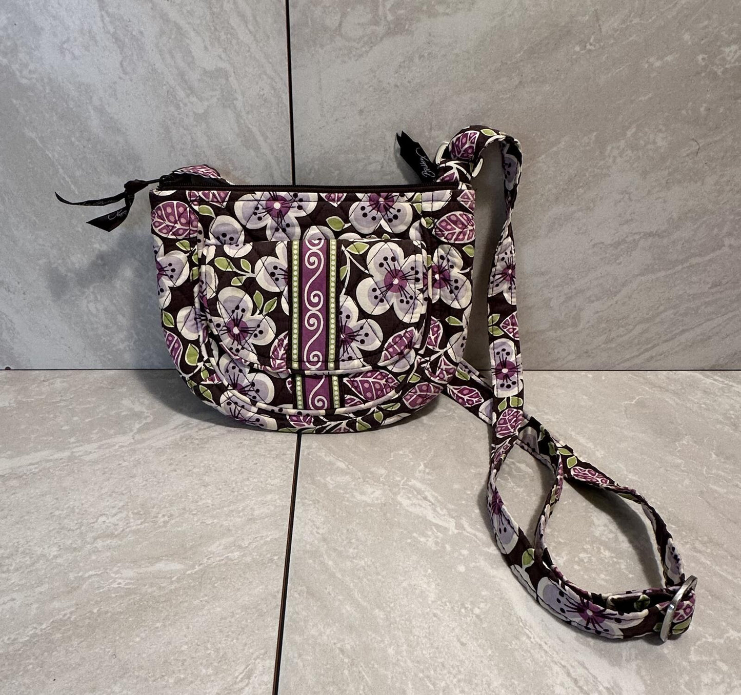 Vera Bradley retired Plum Petal quilted cotton small crossbody/hipster bag