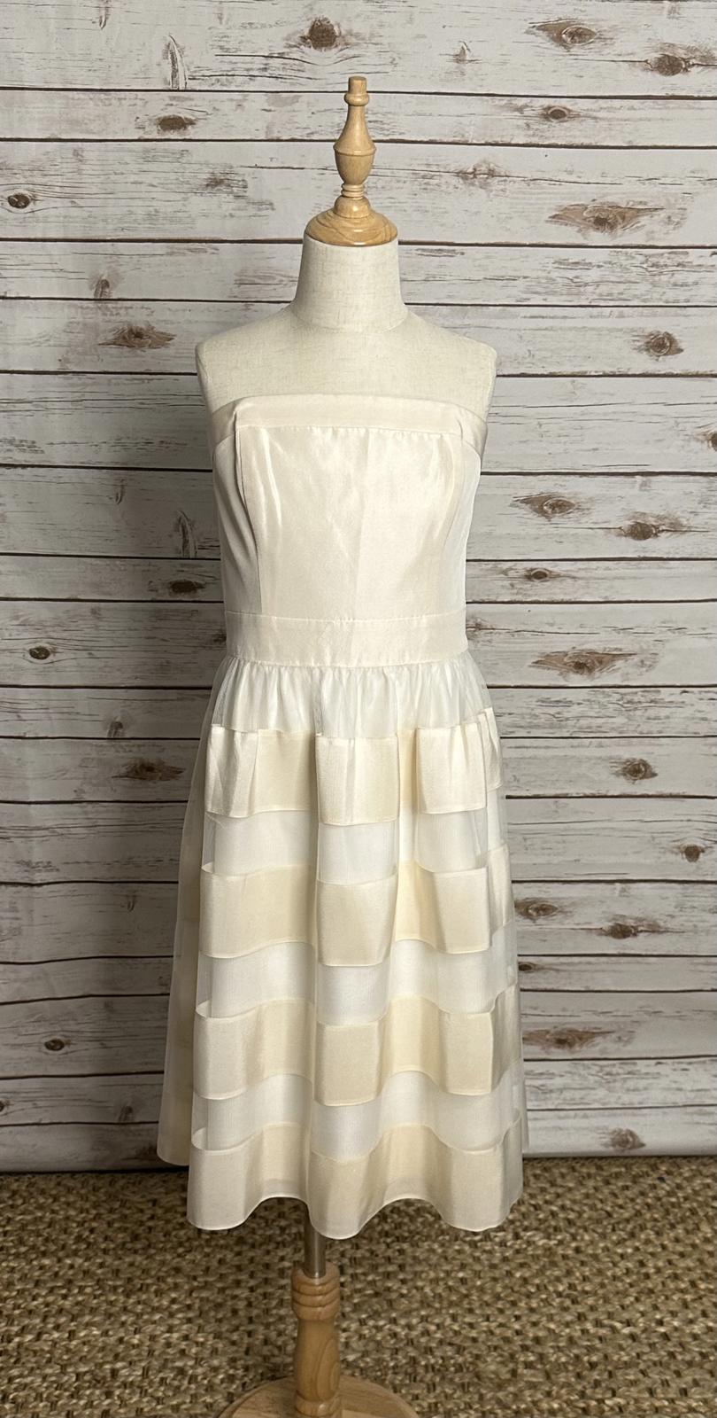 White House Black Market cream quiet luxury silk strapless cocktail dress Size 0