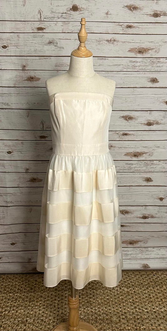 White House Black Market cream quiet luxury silk strapless cocktail dress Size 0