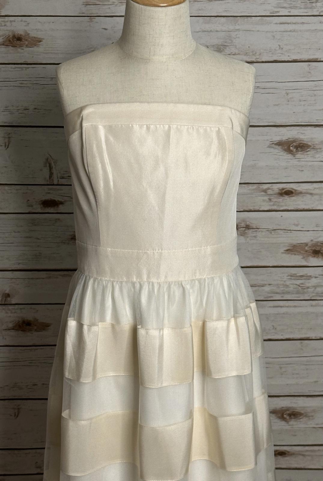 White House Black Market cream quiet luxury silk strapless cocktail dress Size 0